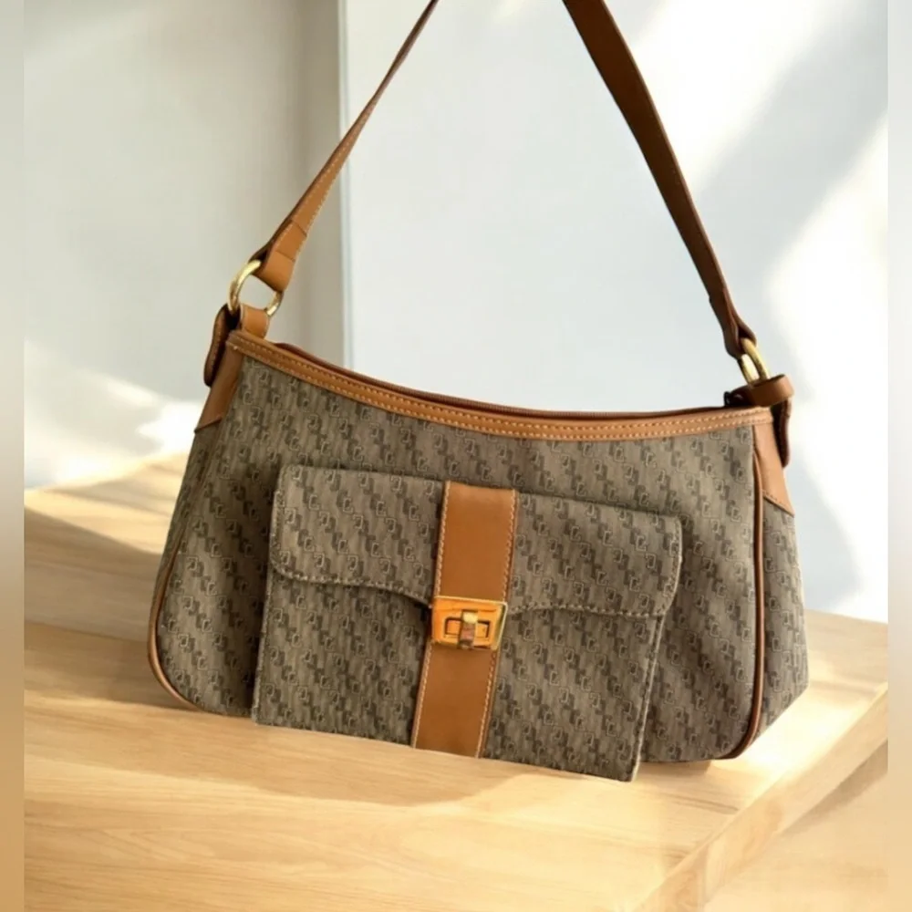 Y2k American Leather Brown Monogram Shoulder Bag